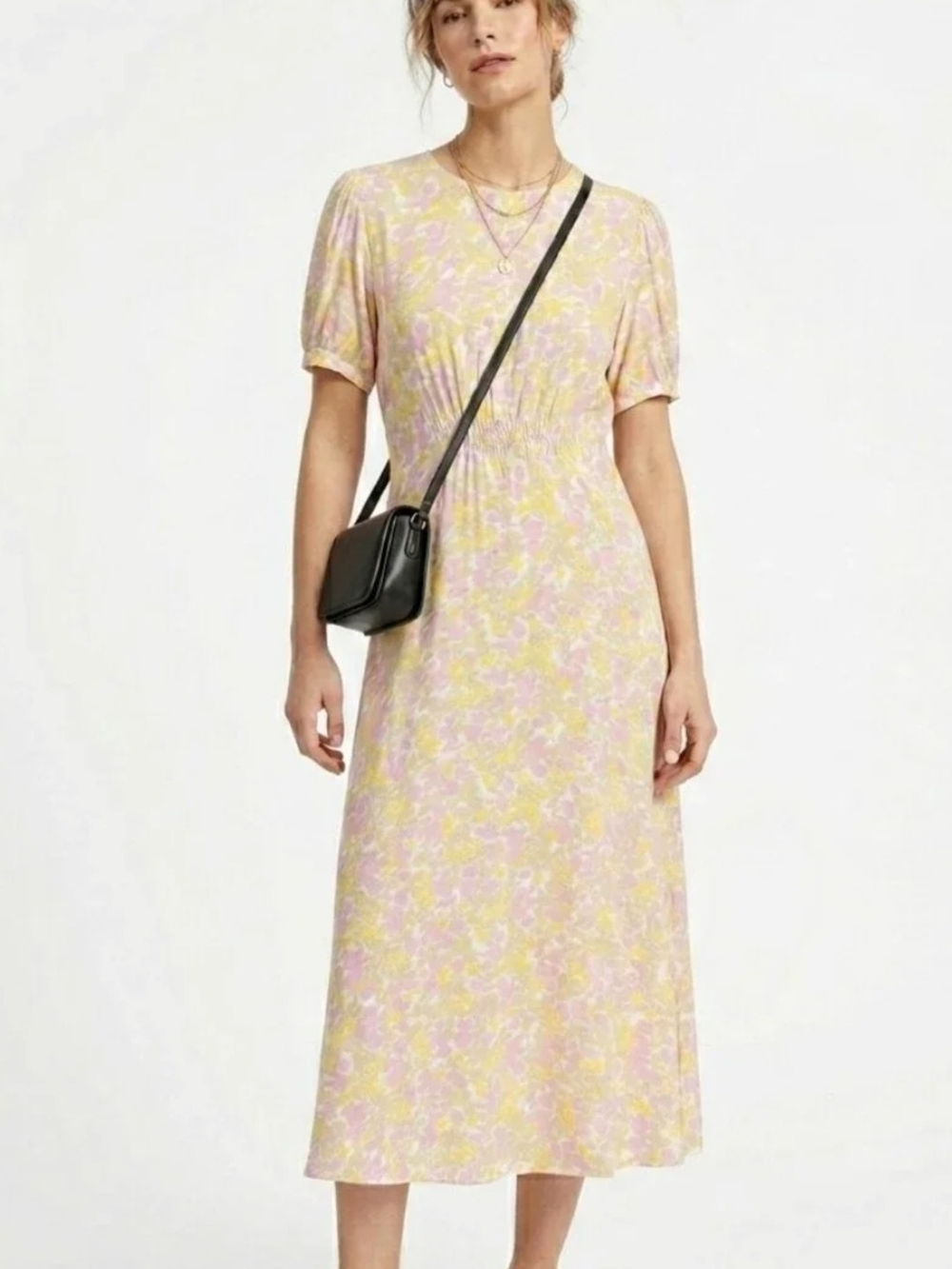 FAITHFULL THE BRAND Pastel yellow floral short sleeve maxi dress